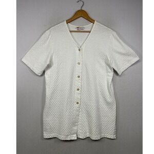 Coastal Shimmer Absolutely Beach Womens XL White Honeycomb Button Front Top USA